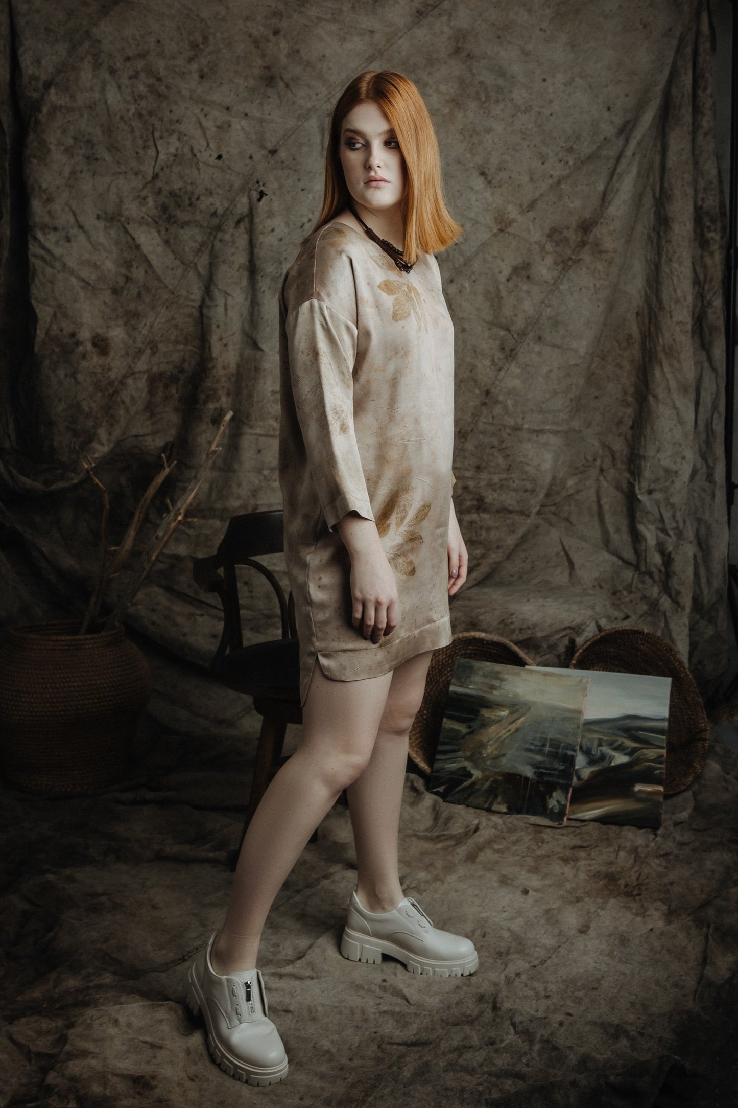 Ecoprint silk dress Vika Studio