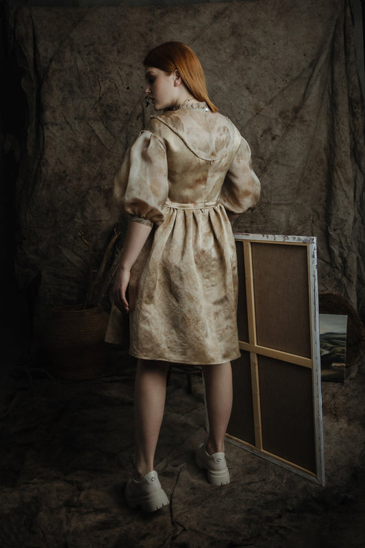 Romantic Botanical Dye Dress with Puffy Sleeves Vika Studio