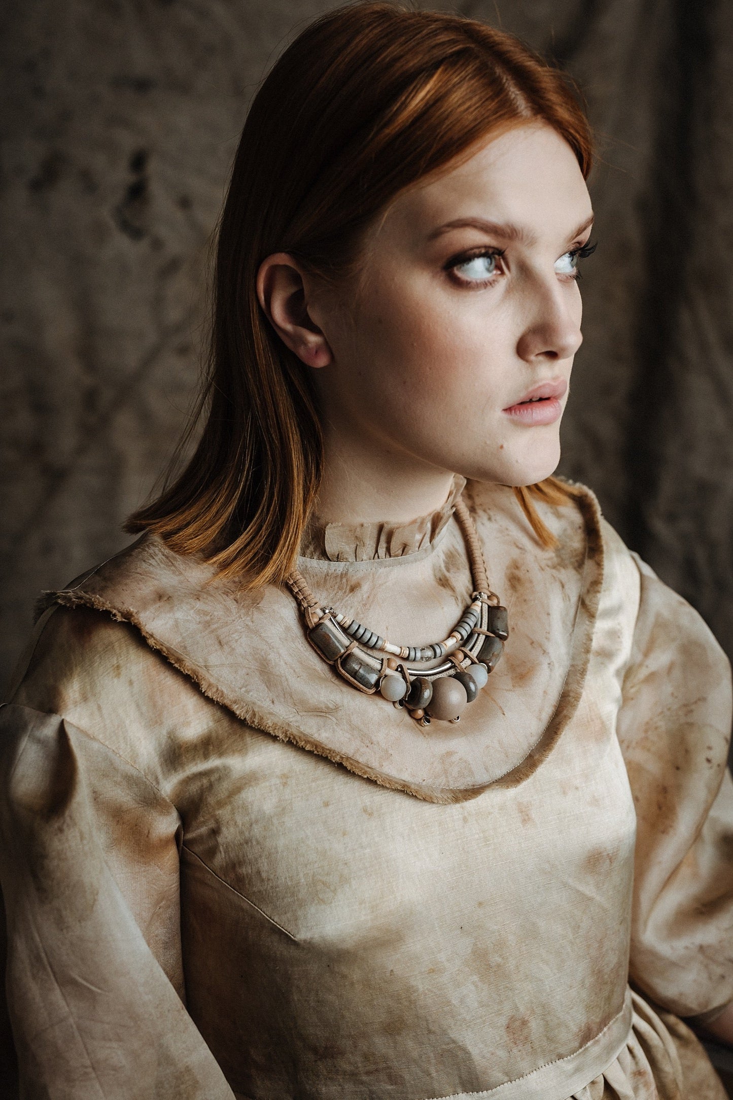 Romantic Botanical Dye Dress with Puffy Sleeves Vika Studio