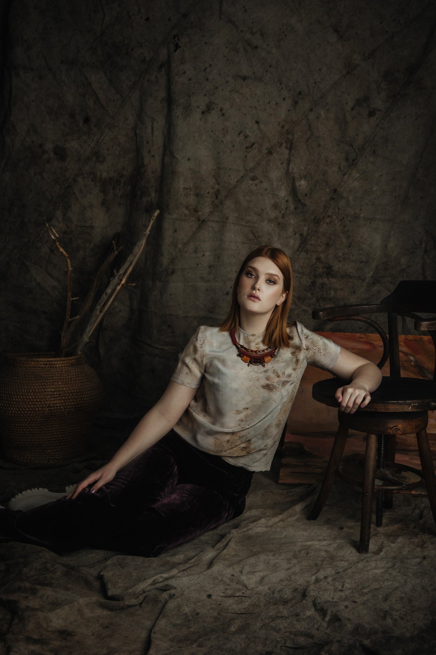 Eco printed silk top Vika Studio