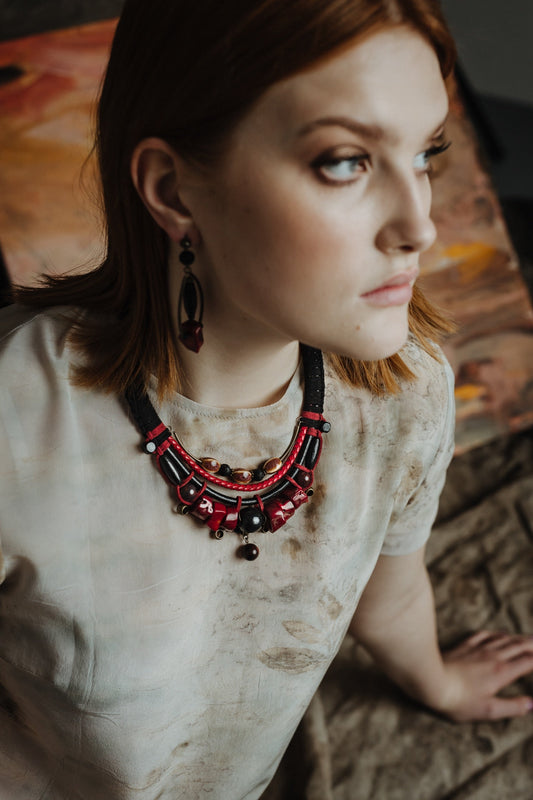 Tribal bead and cord jewelry set Vika Studio