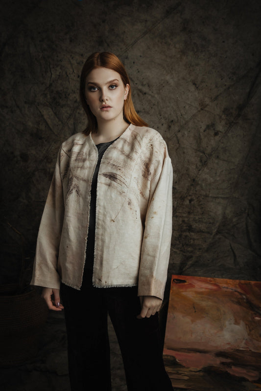 Botanical-Dyed Linen Oversize Jacket with Embroidery Vika Studio