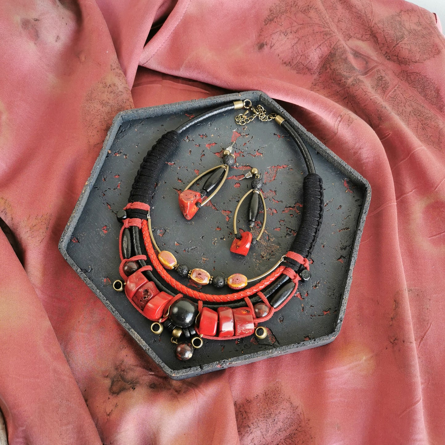 Tribal bead and cord jewelry set Vika Studio