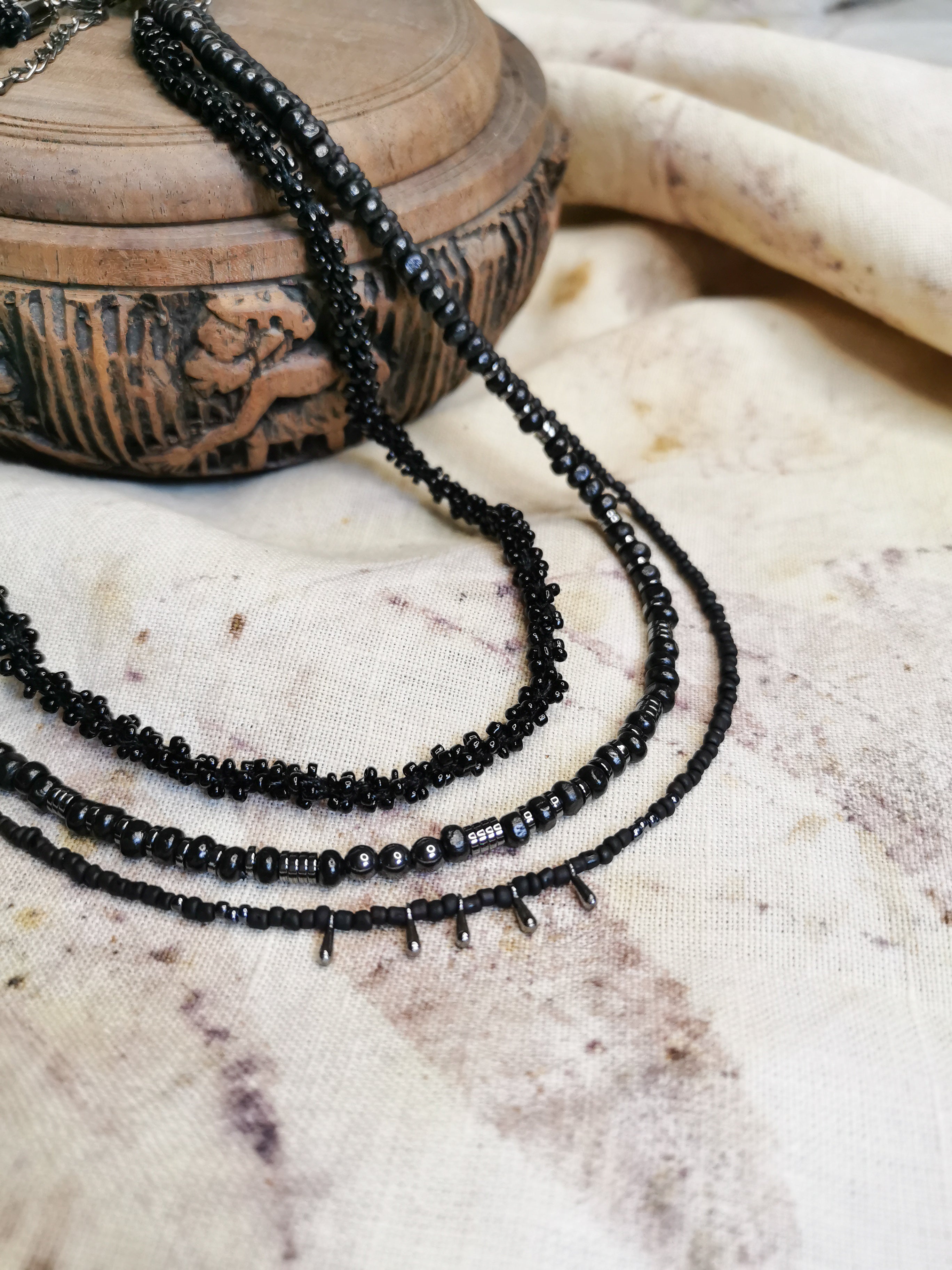 Multilayer seed bead necklace