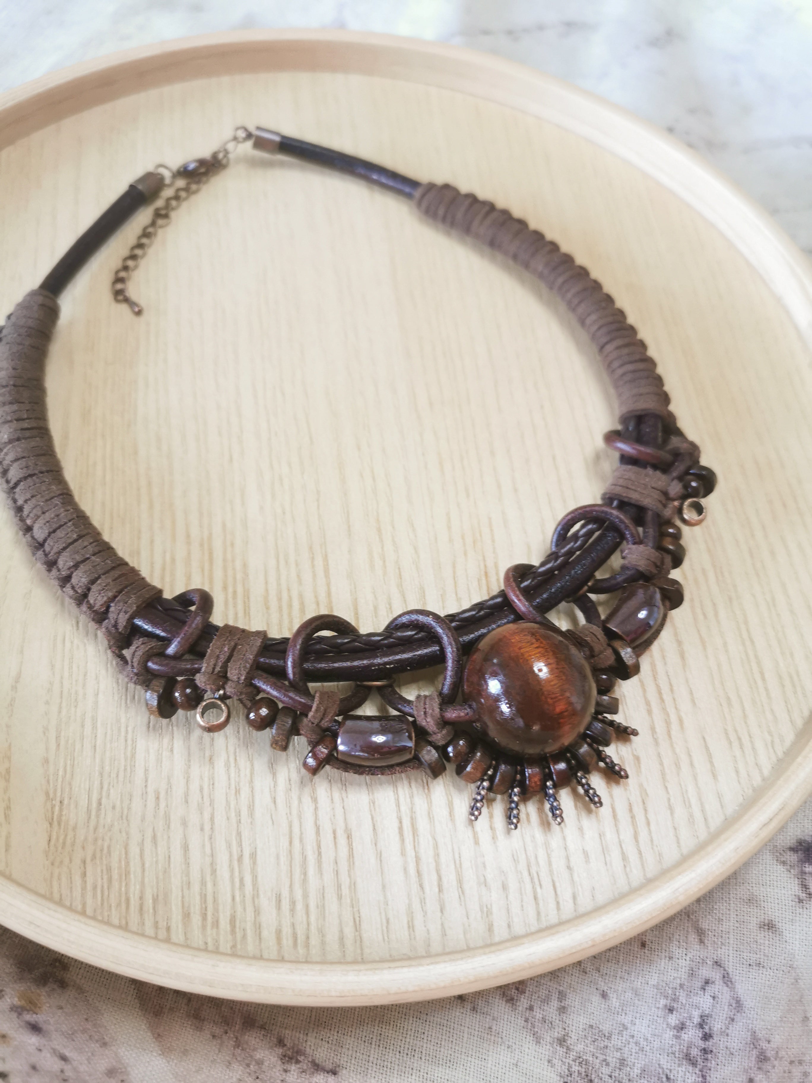 Boho wood bead necklace