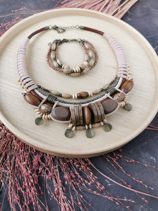 Chunky boho bead jewelry set Vika Studio