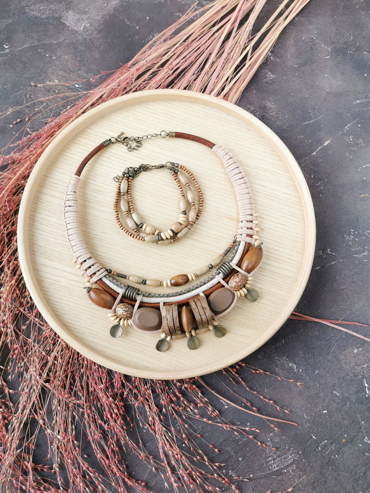 Chunky boho bead jewelry set Vika Studio
