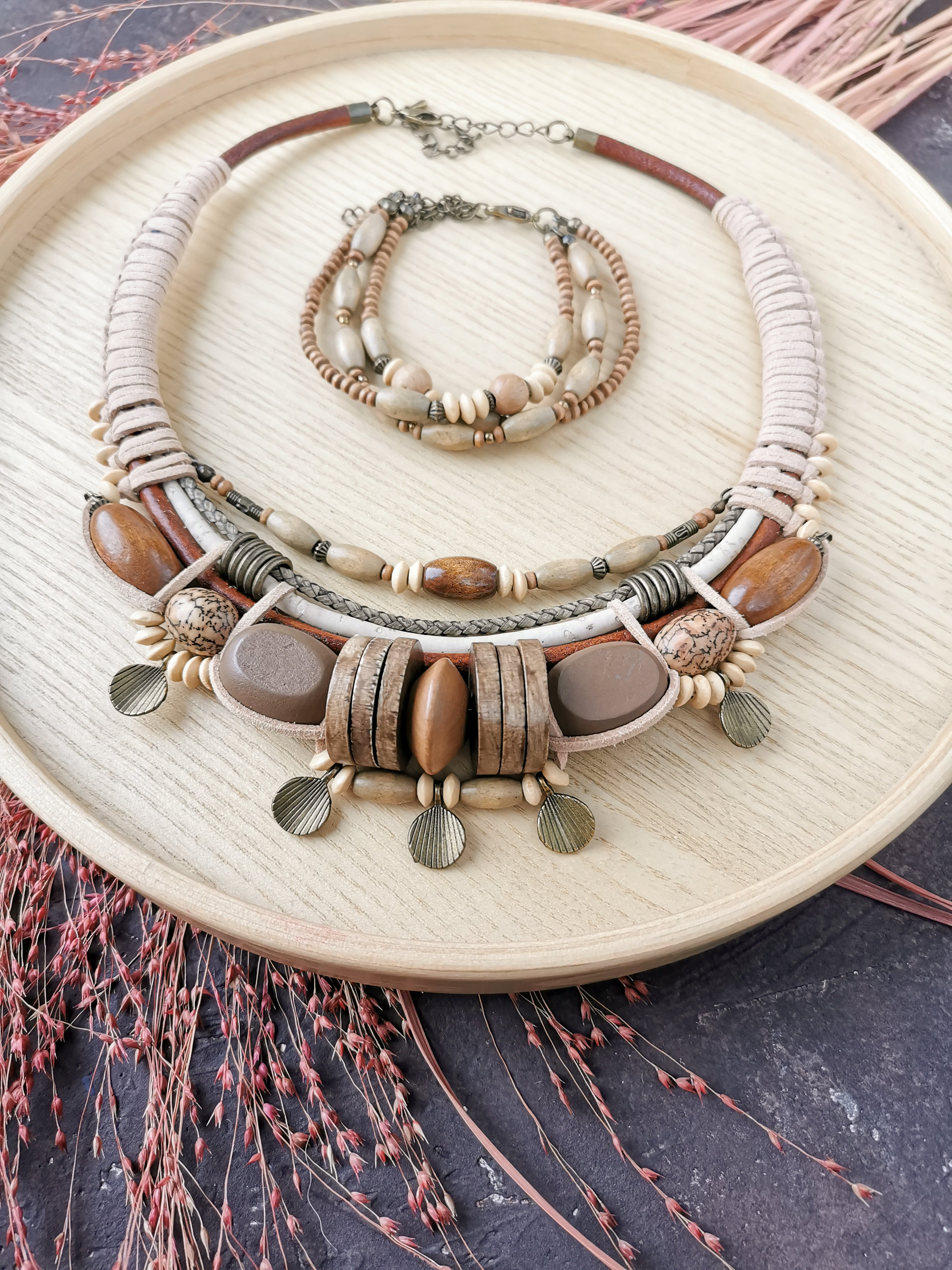Chunky boho bead jewelry set