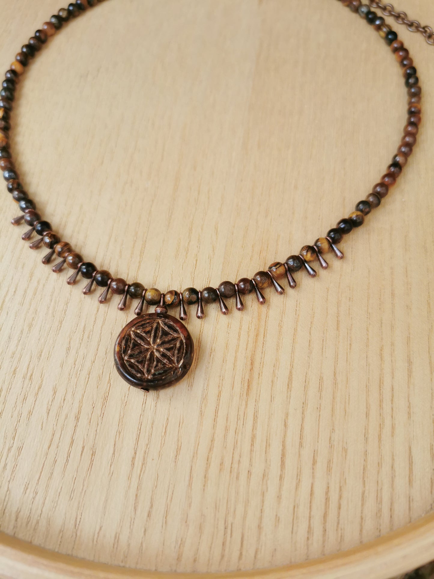 minimal boho bead necklace with pendant
