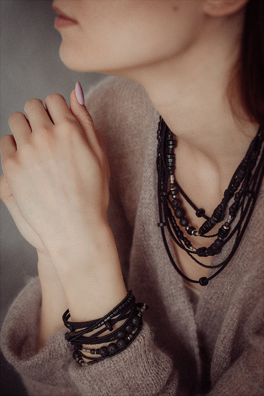 Multilayer bead necklace