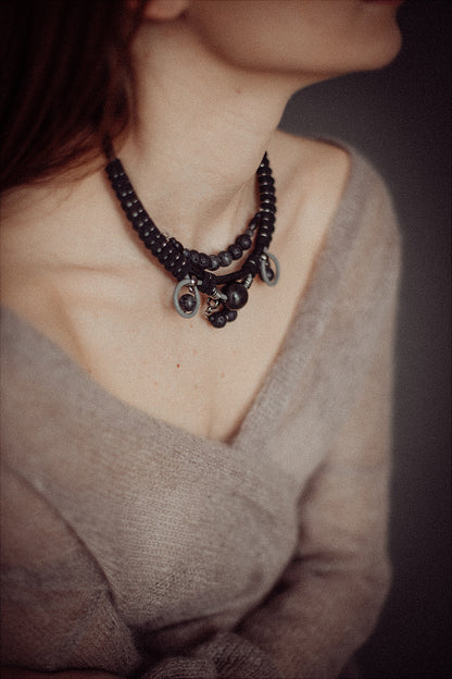 Tribal Leather Rope and Bead Necklcace