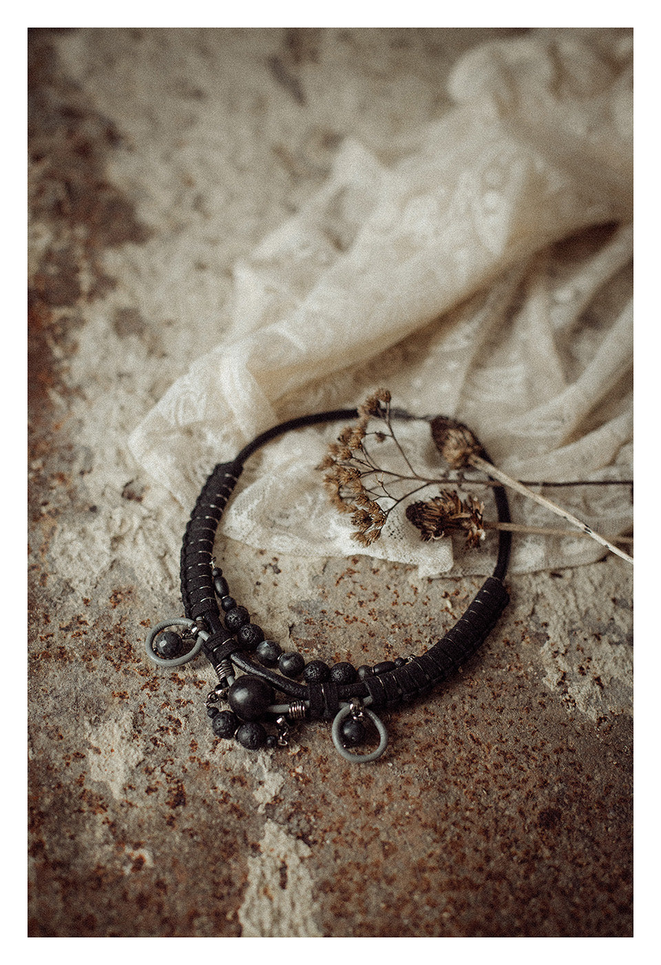 Tribal Leather Rope and Bead Necklcace