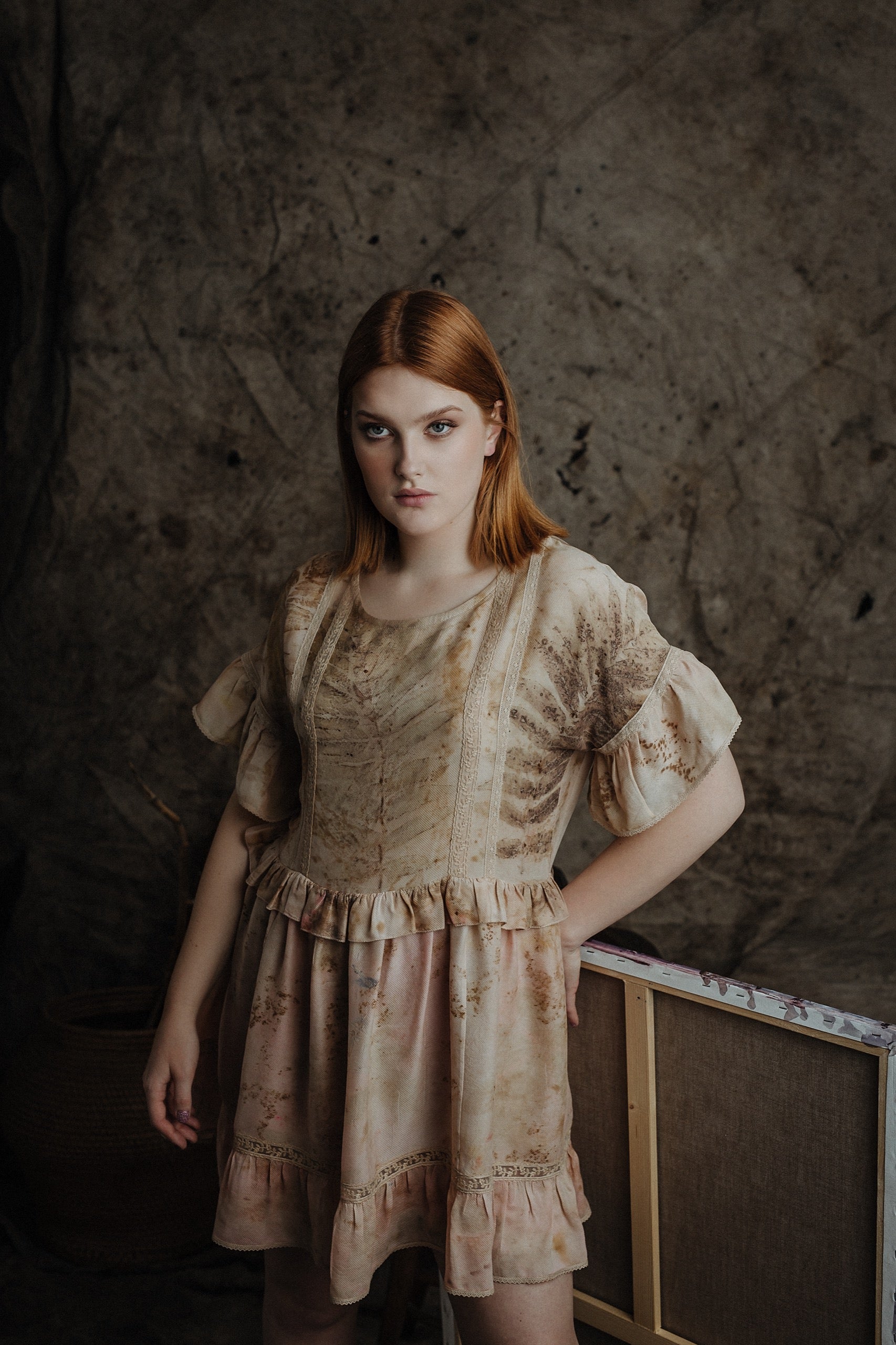 Silk ruffle dress with botanical prints