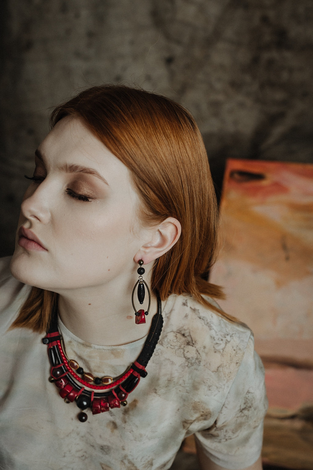 Tribal bead and cord jewelry set