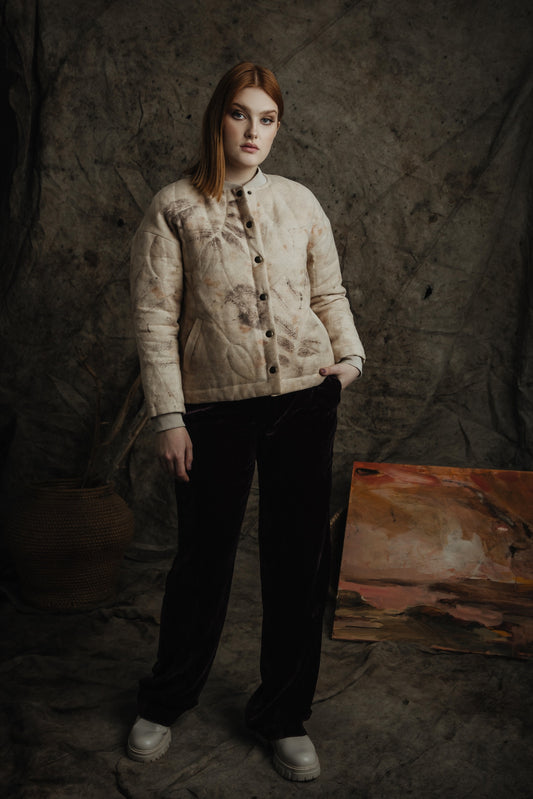 Botanical-Dyed Linen Quilted Bomber Jacket