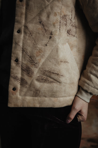 Botanical-Dyed Linen Quilted Bomber Jacket