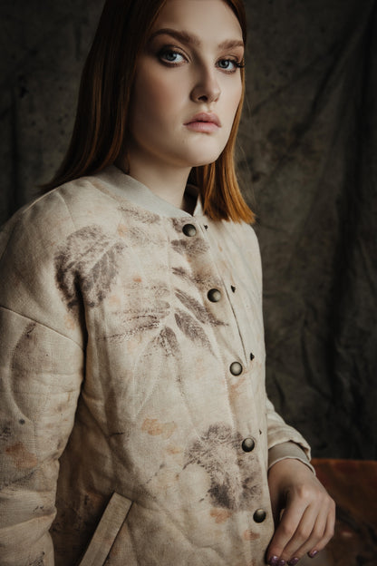 Botanical-Dyed Linen Quilted Bomber Jacket