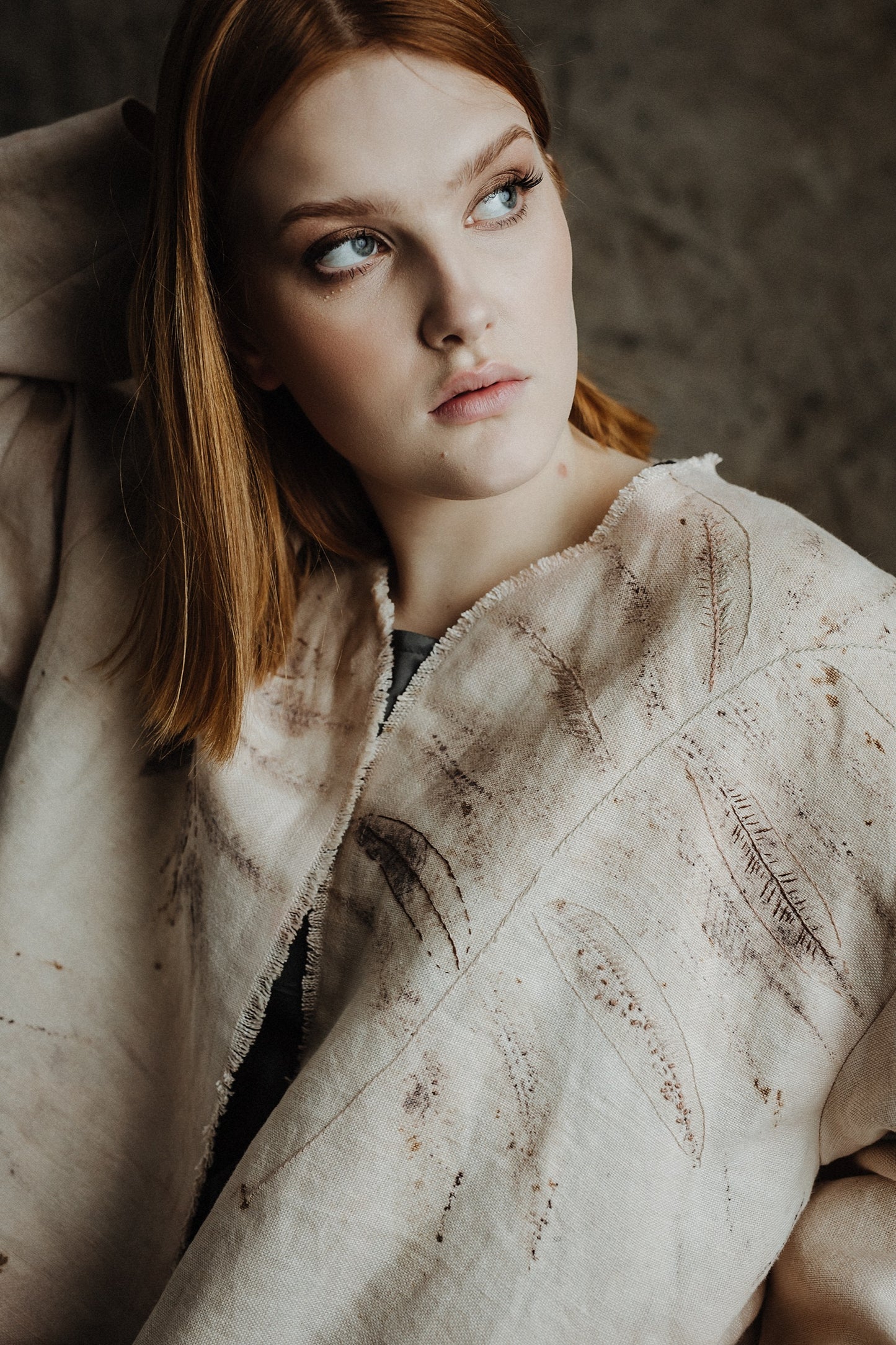 Botanical-Dyed Linen Oversize Jacket with Embroidery