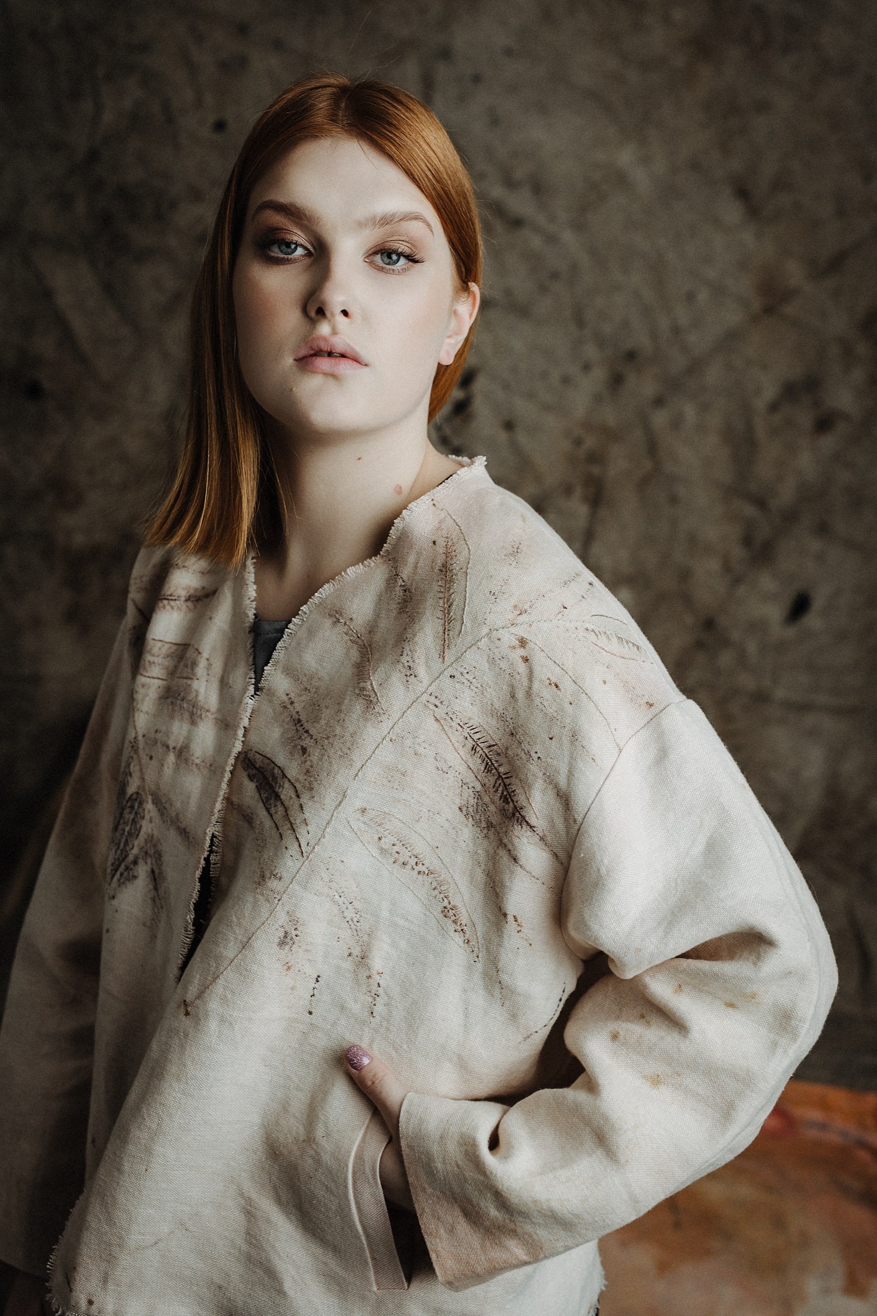 Botanical-Dyed Linen Oversize Jacket with Embroidery