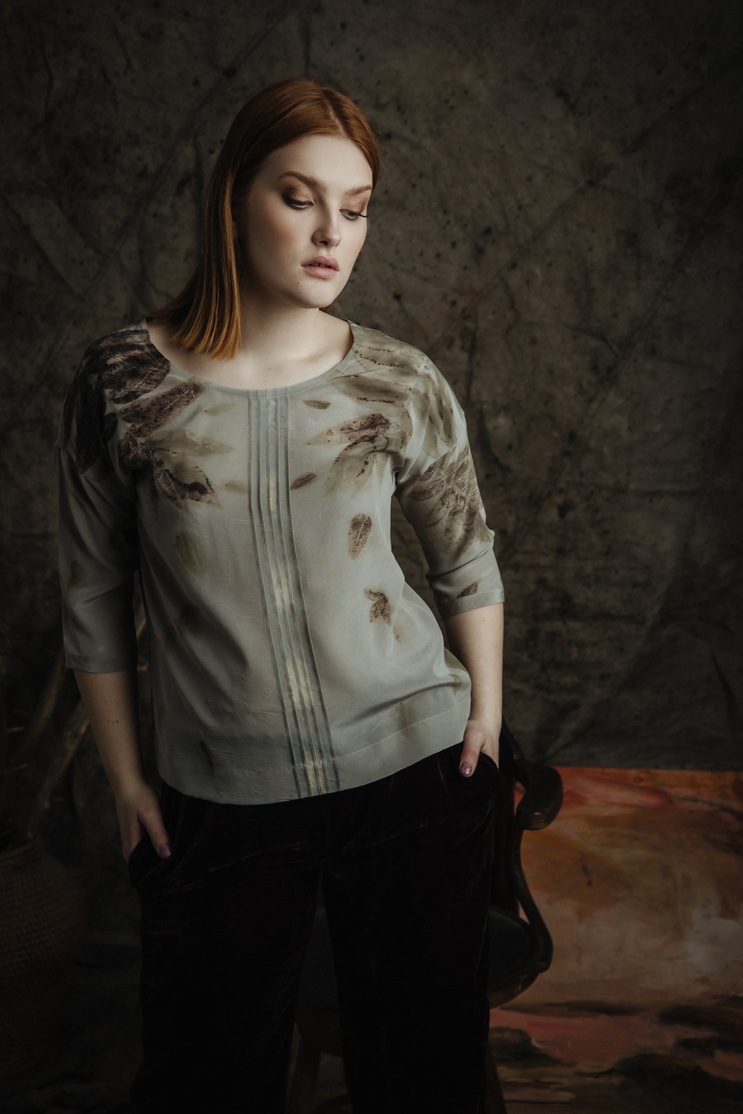 Eco printed silk blouse