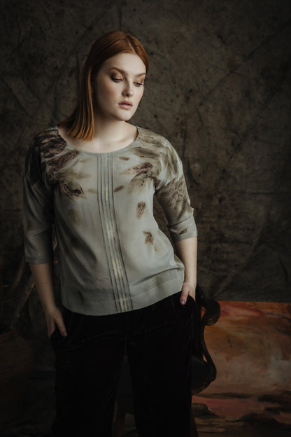 Eco printed silk blouse
