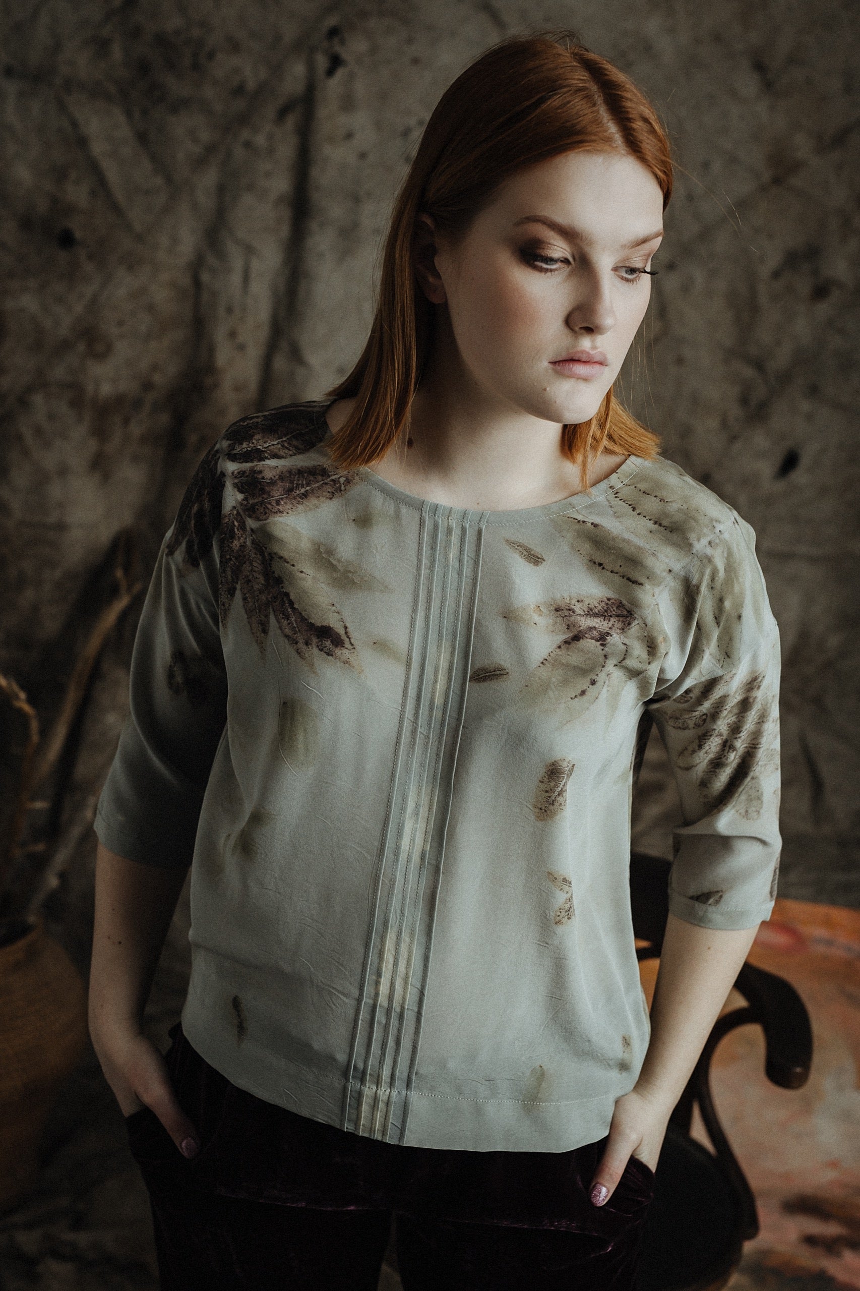 Eco printed silk blouse