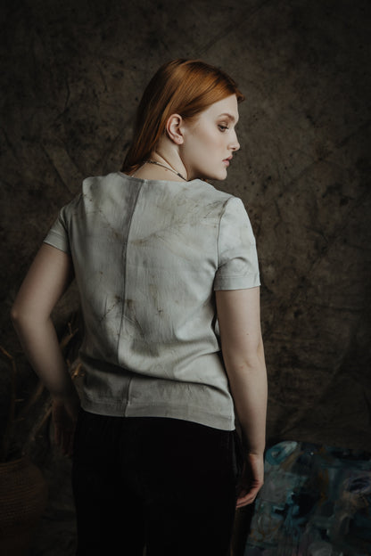 Eco-print viscose blouse