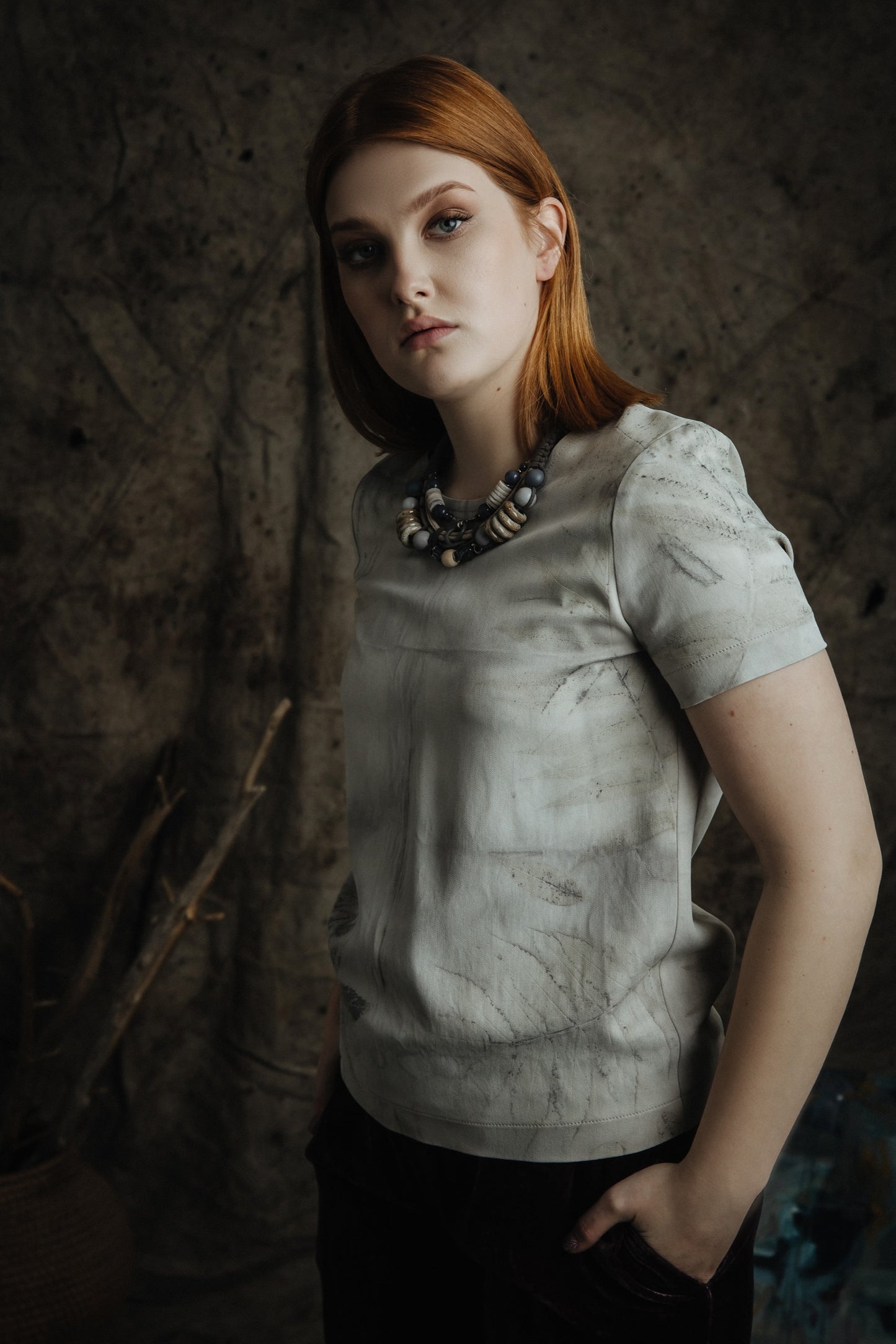 Eco-print viscose blouse
