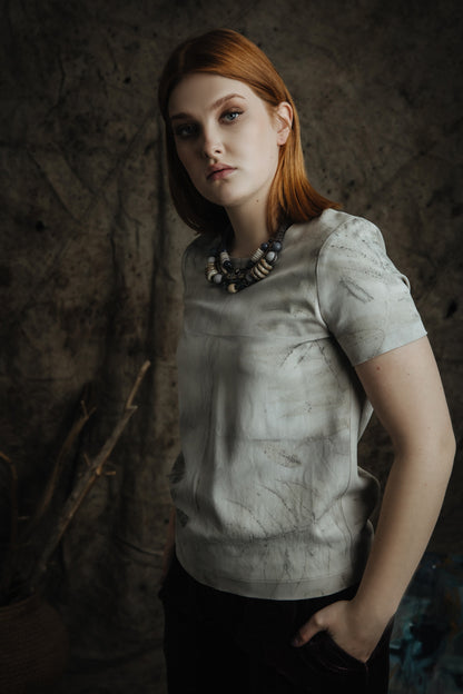 Eco-print viscose blouse
