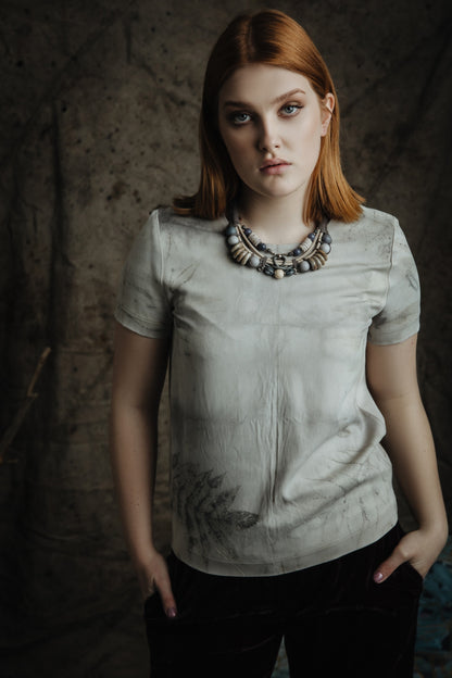 Eco-print viscose blouse