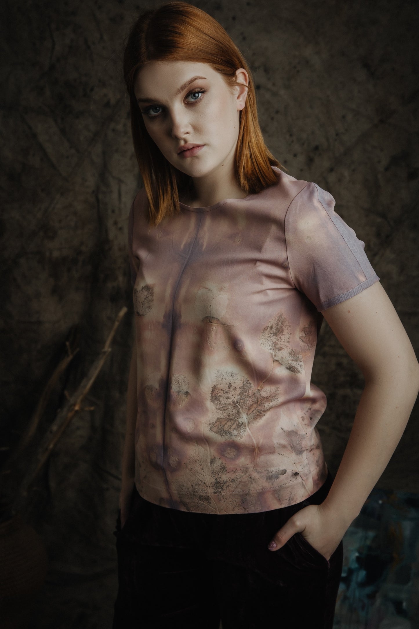Eco-print viscose blouse