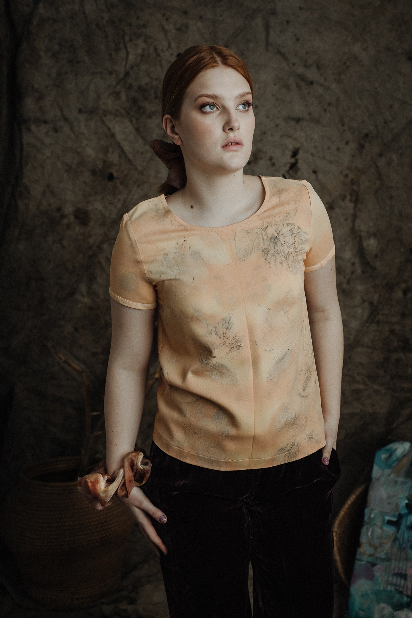 Eco-print viscose blouse