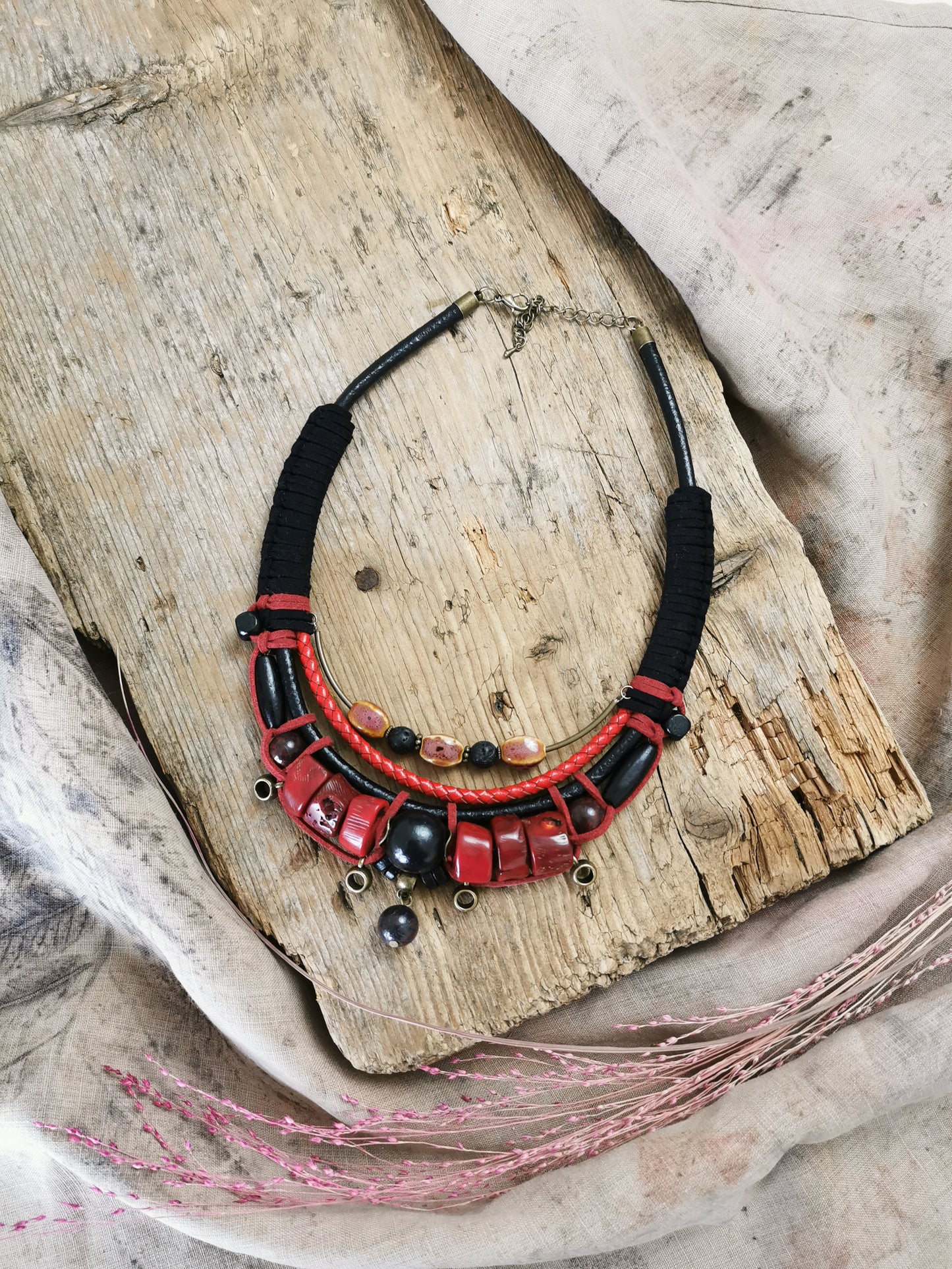 Tribal bead and cord jewelry set