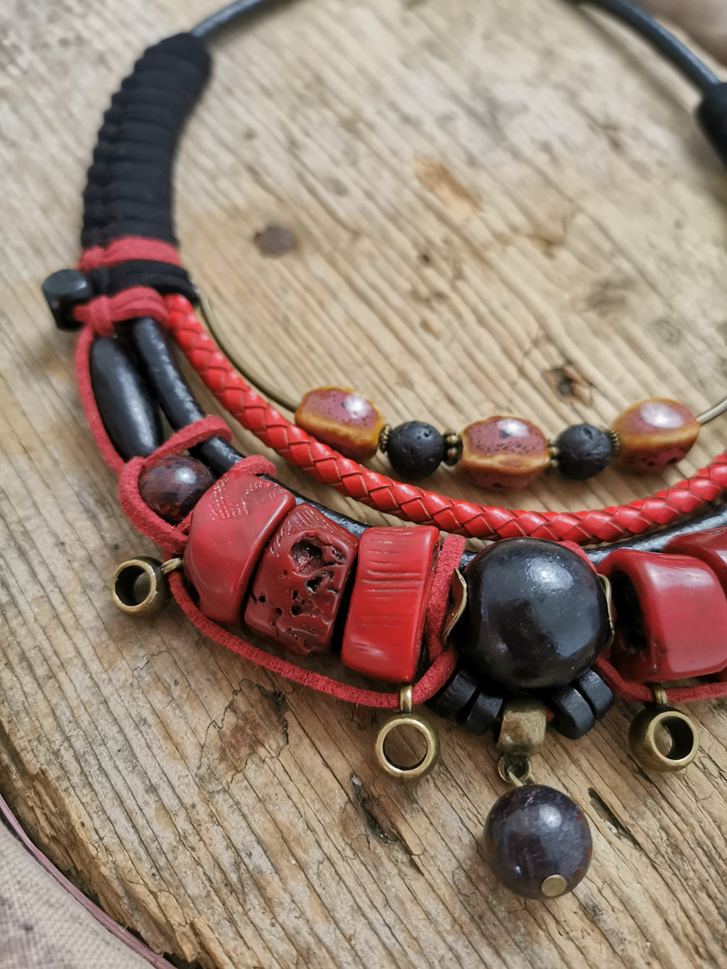 Tribal bead and cord jewelry set