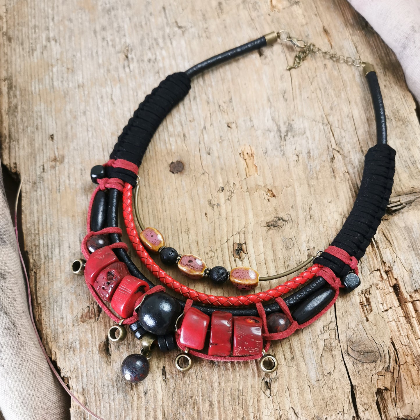 Tribal bead and cord jewelry set