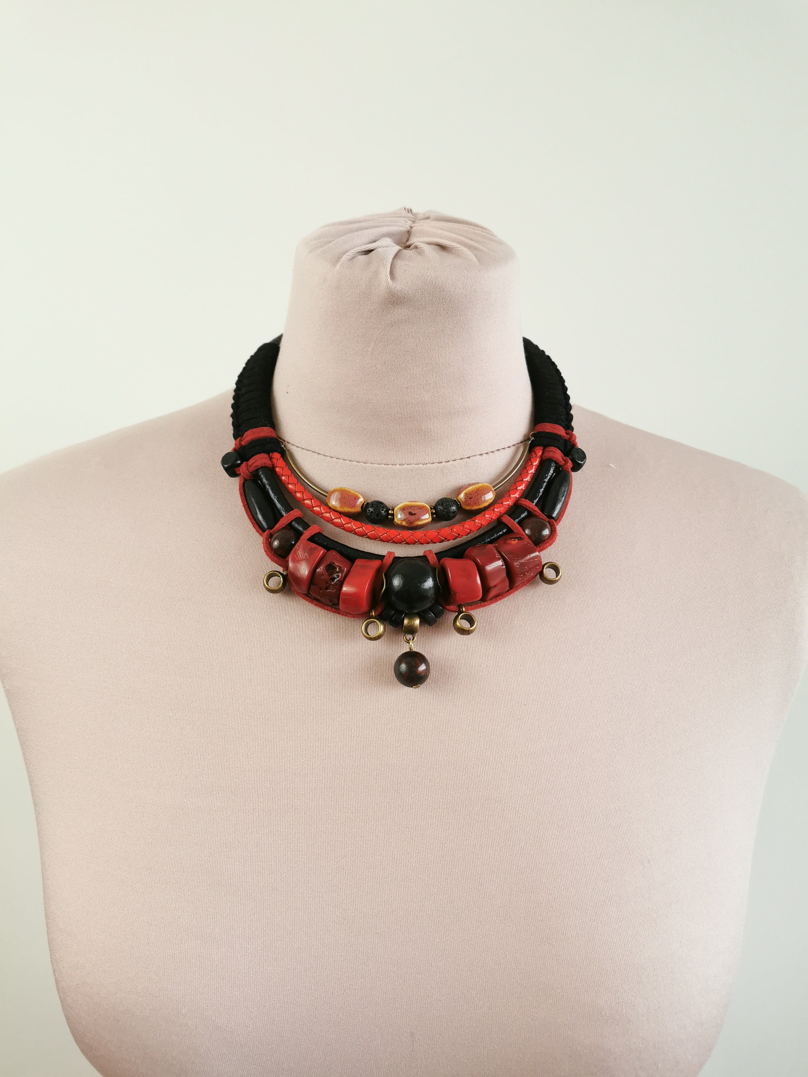 Tribal bead and cord jewelry set
