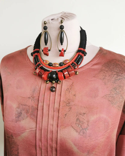 Tribal bead and cord jewelry set