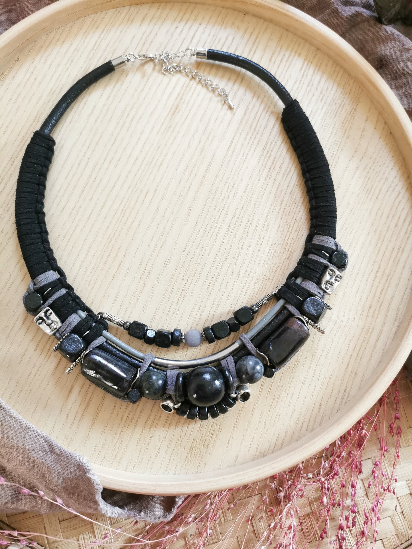 Tribal bead and cord necklace