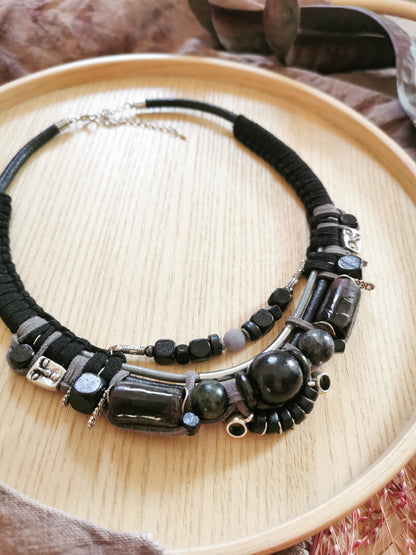 Tribal bead and cord necklace