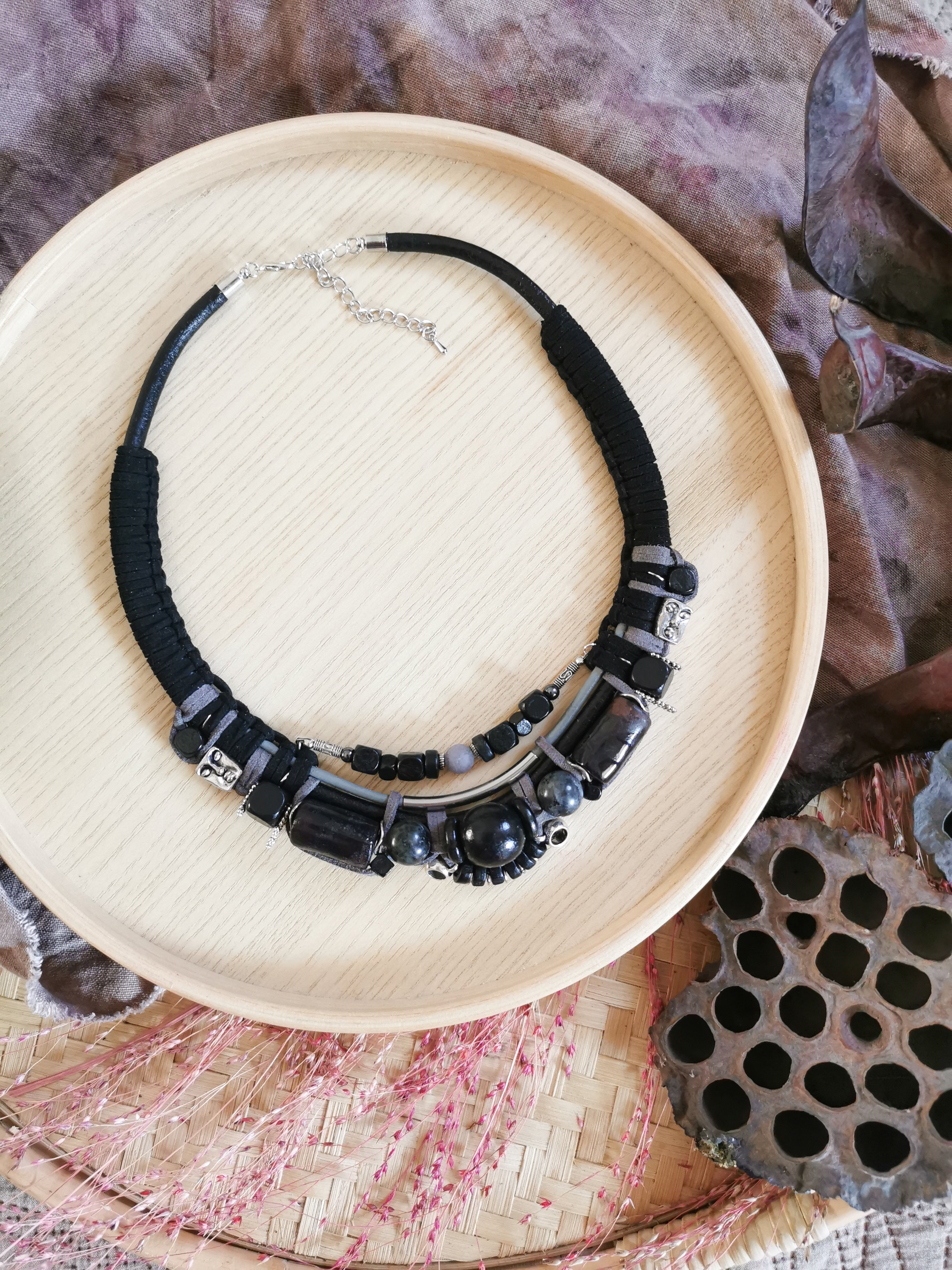 Tribal bead and cord necklace