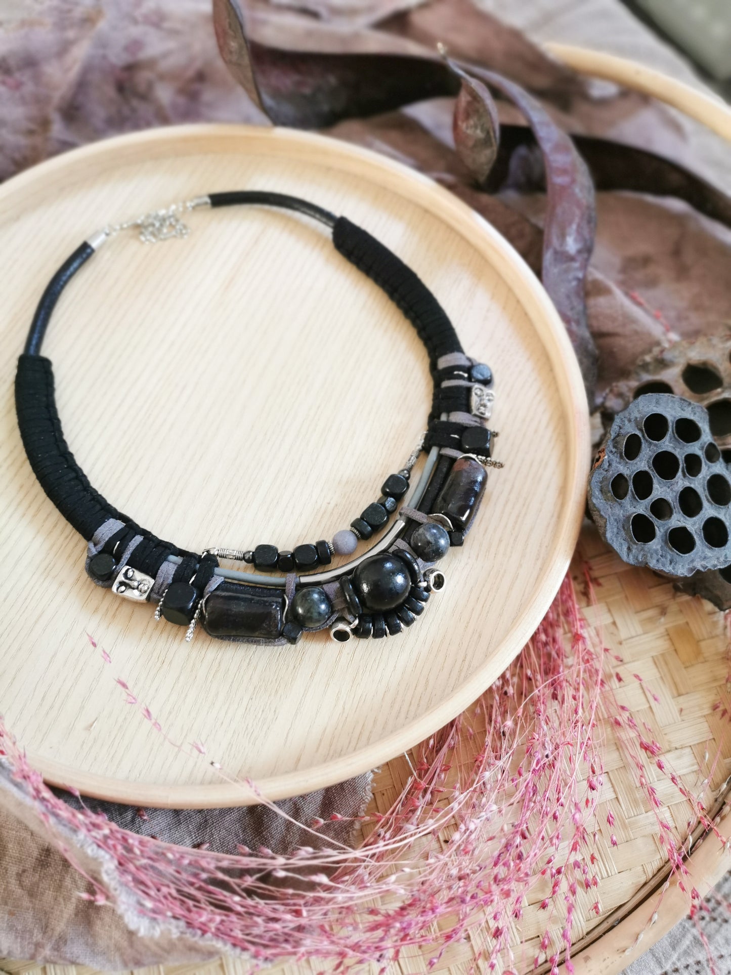 Tribal bead and cord necklace