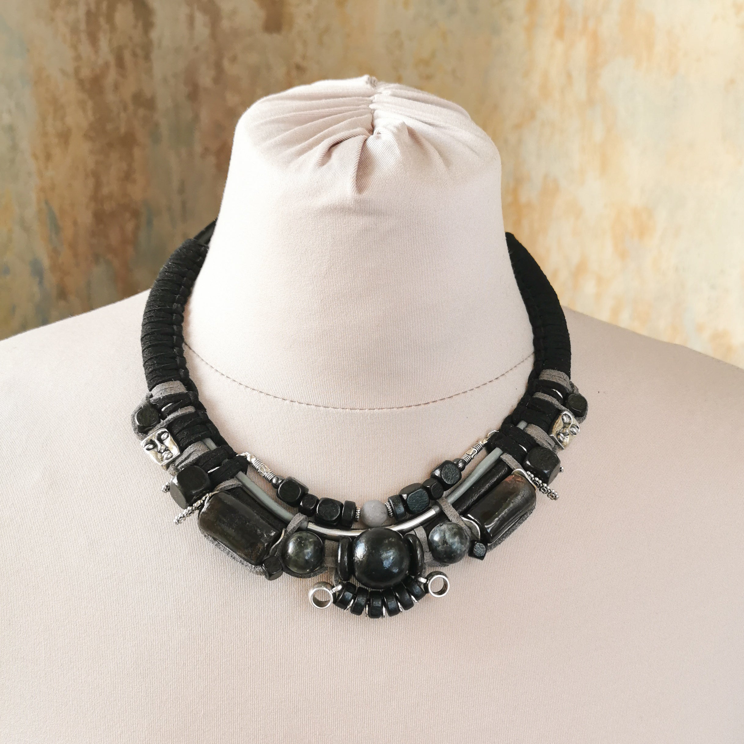 Tribal bead and cord necklace