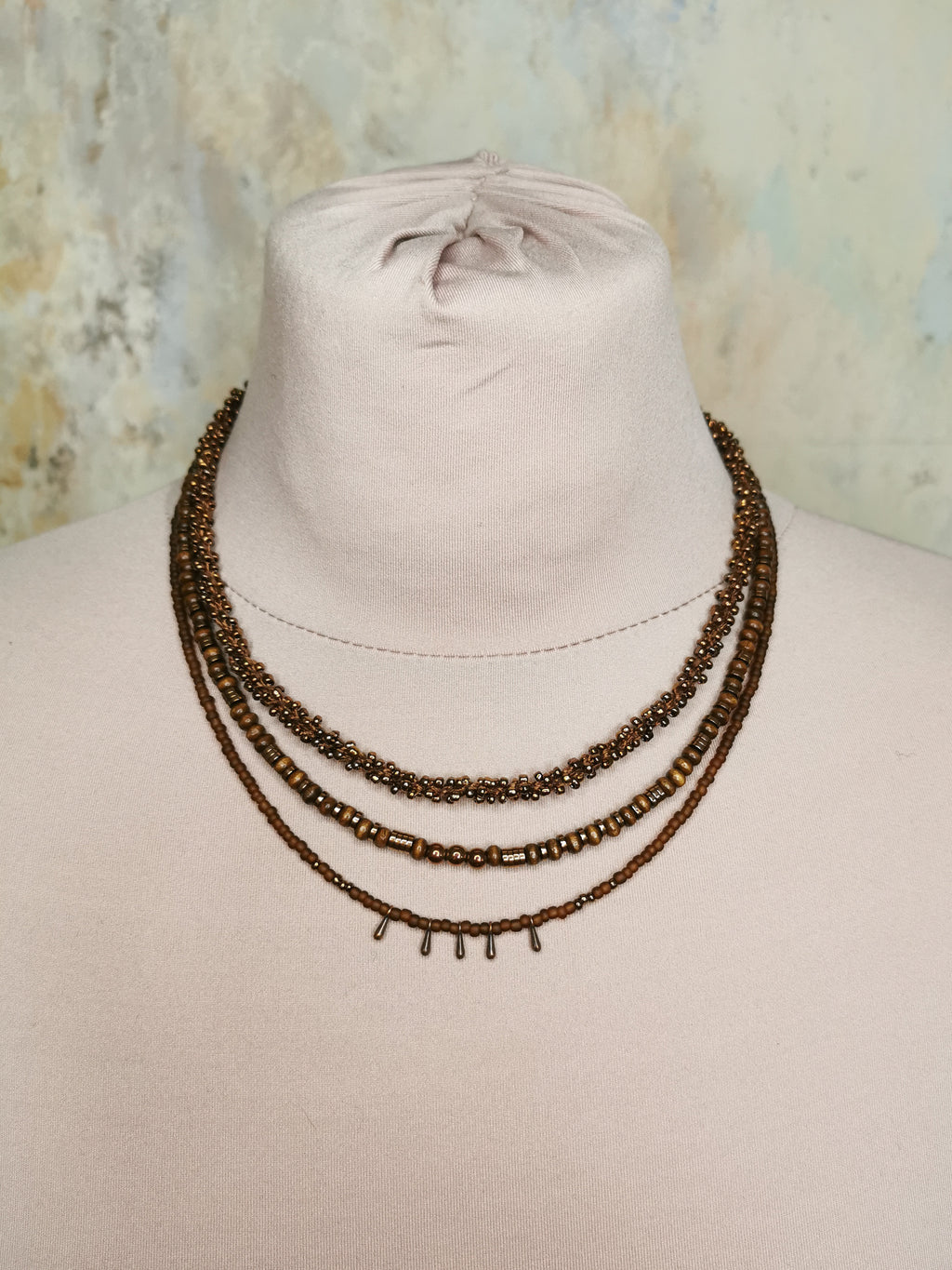 Multilayer seed bead necklace