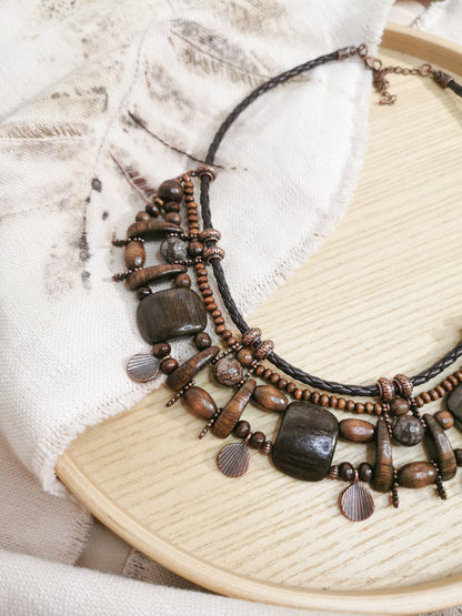 Ethnic wood bead necklace