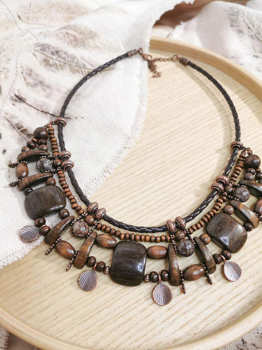 Ethnic wood bead necklace