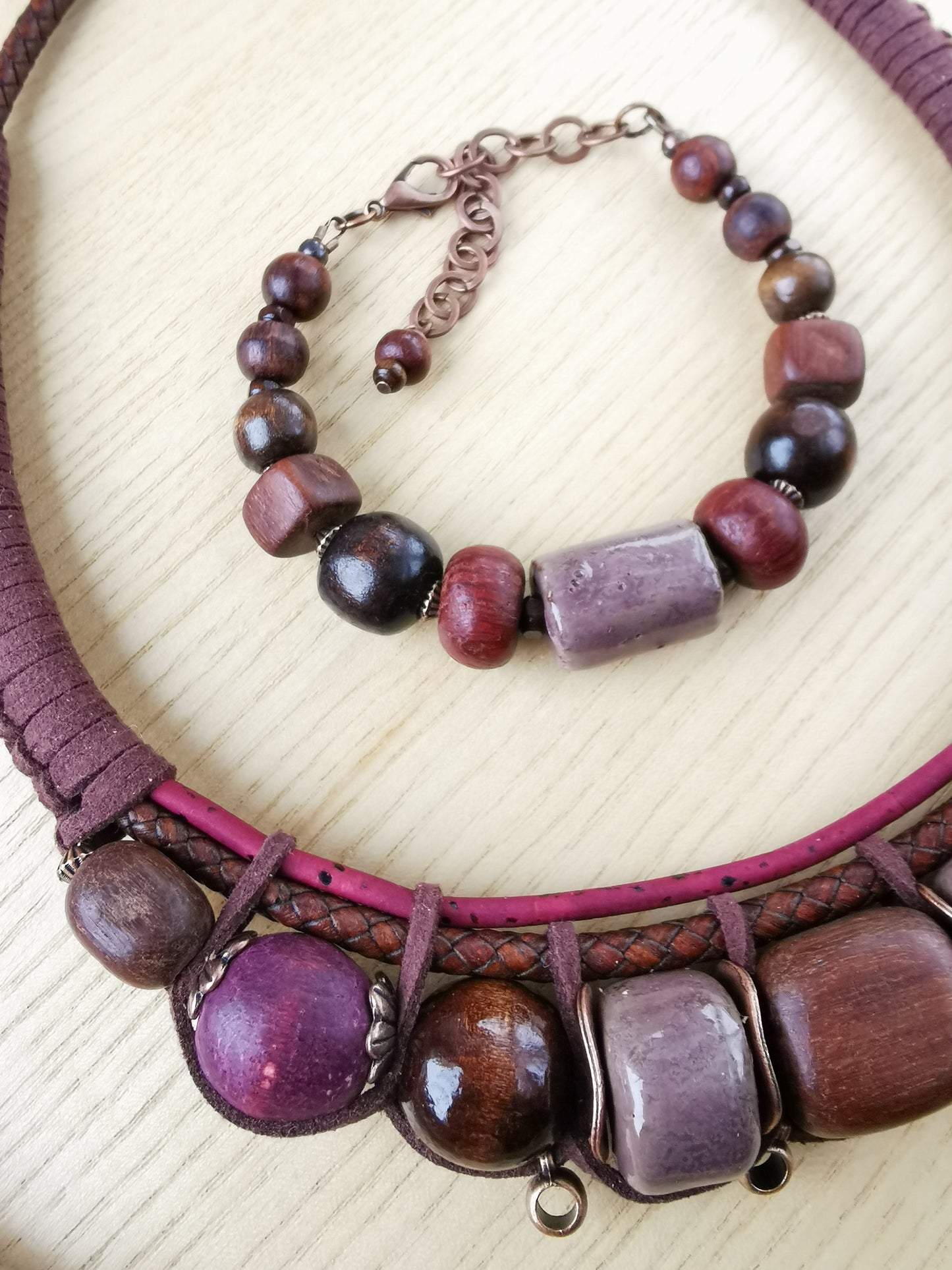 Chunky boho necklace with bracelet
