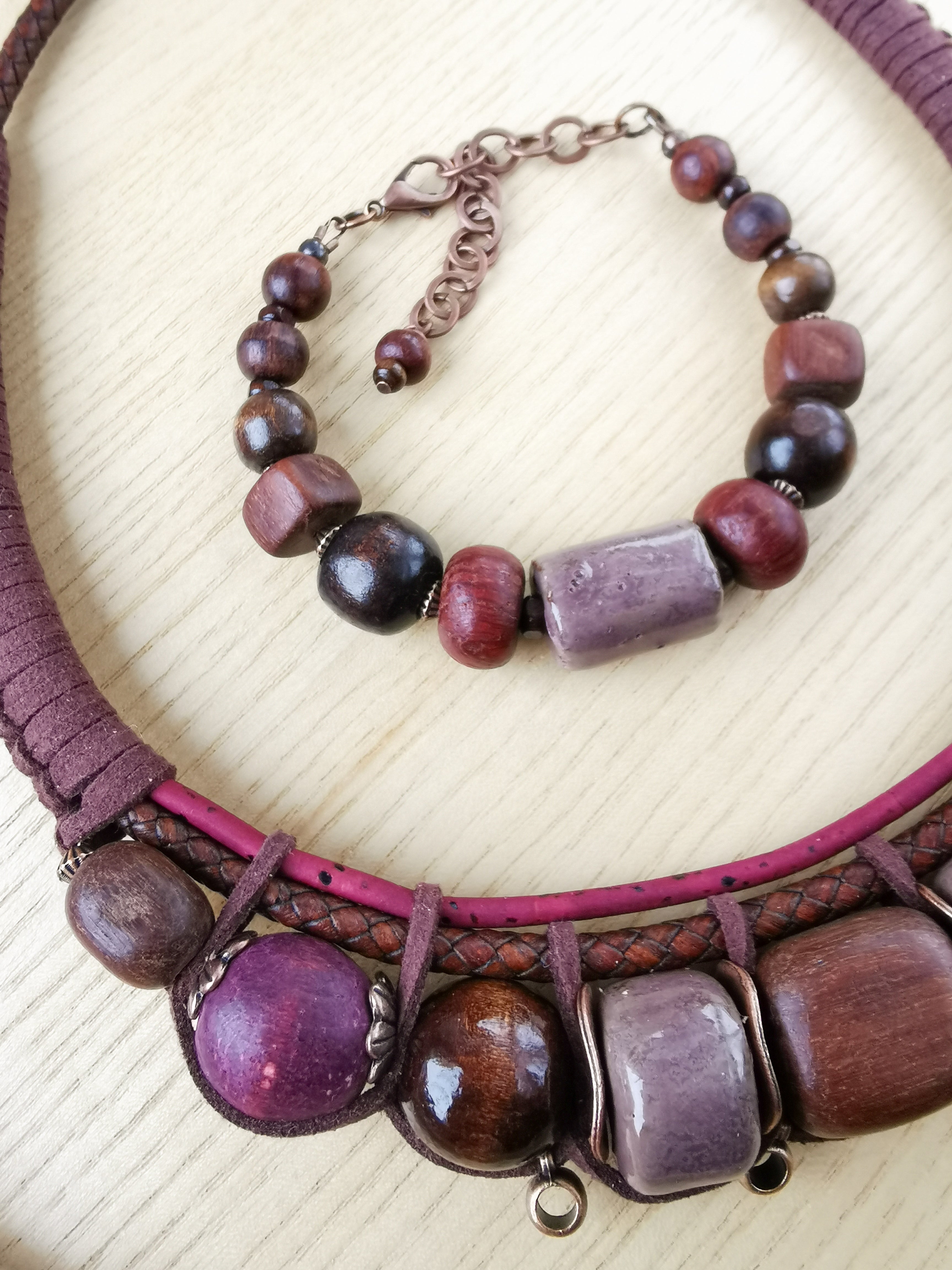 Chunky boho necklace with bracelet