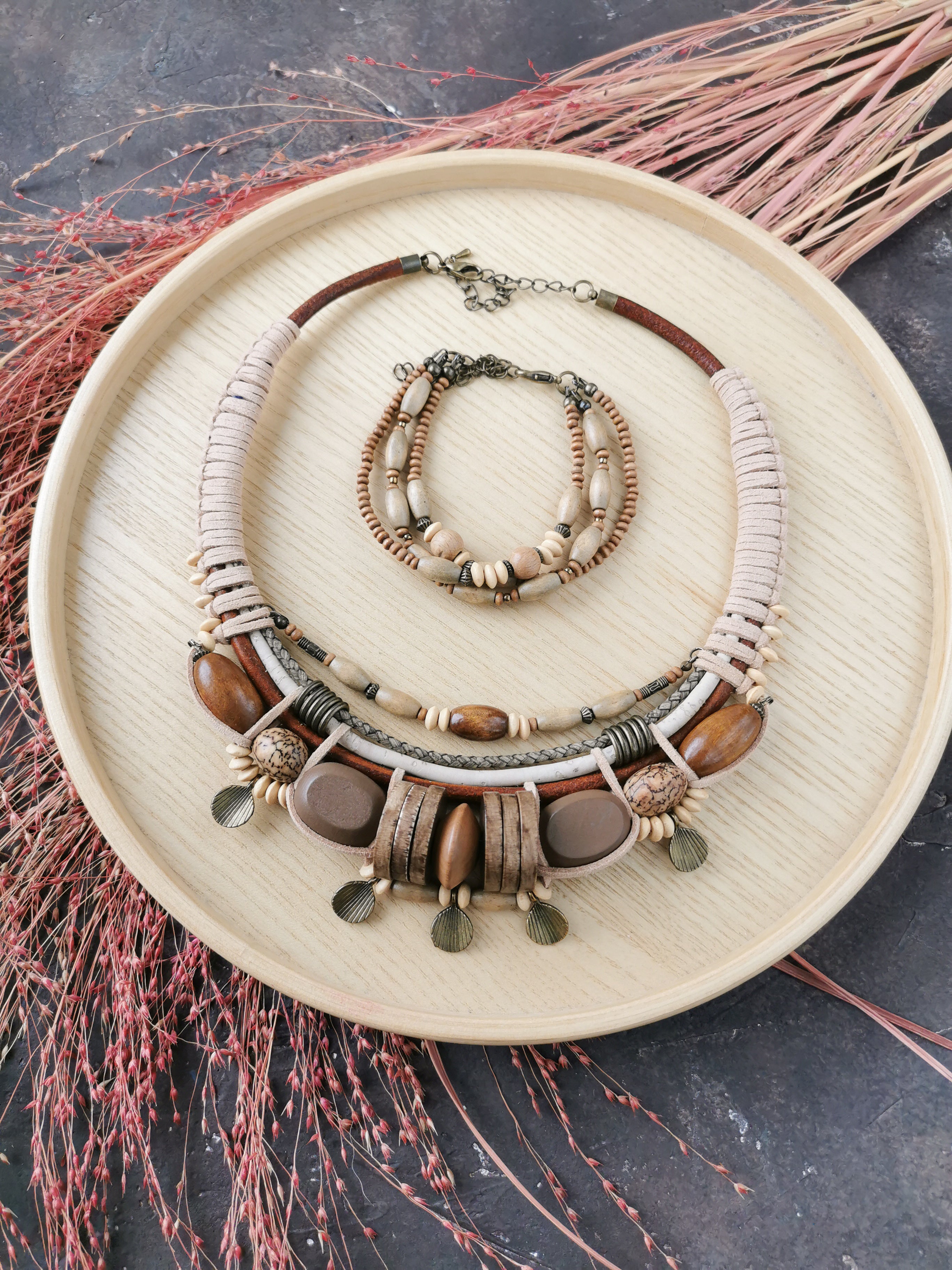 Chunky boho bead jewelry set
