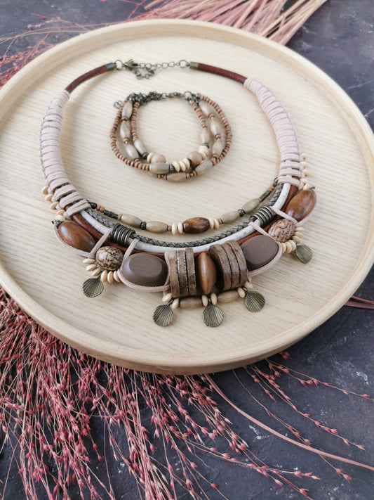 Chunky boho bead jewelry set