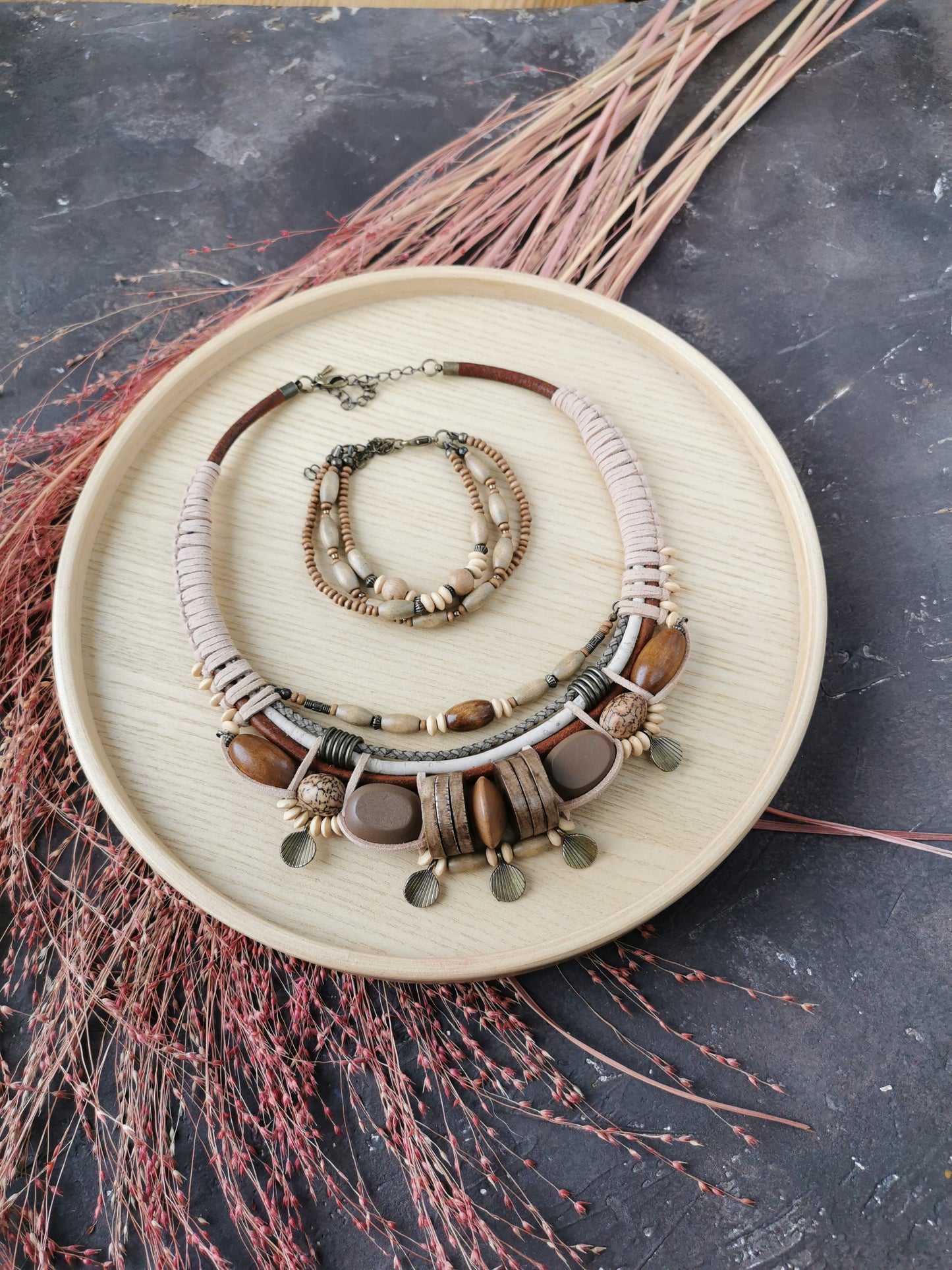 Chunky boho bead jewelry set